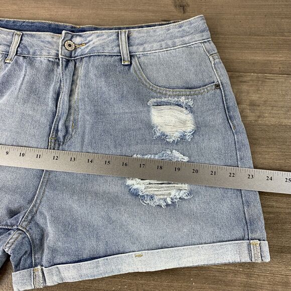 Misslook Casual Destroyed Folded Hem Frayed Jeans Shorts XL Denim Distressed - Picture 6 of 7